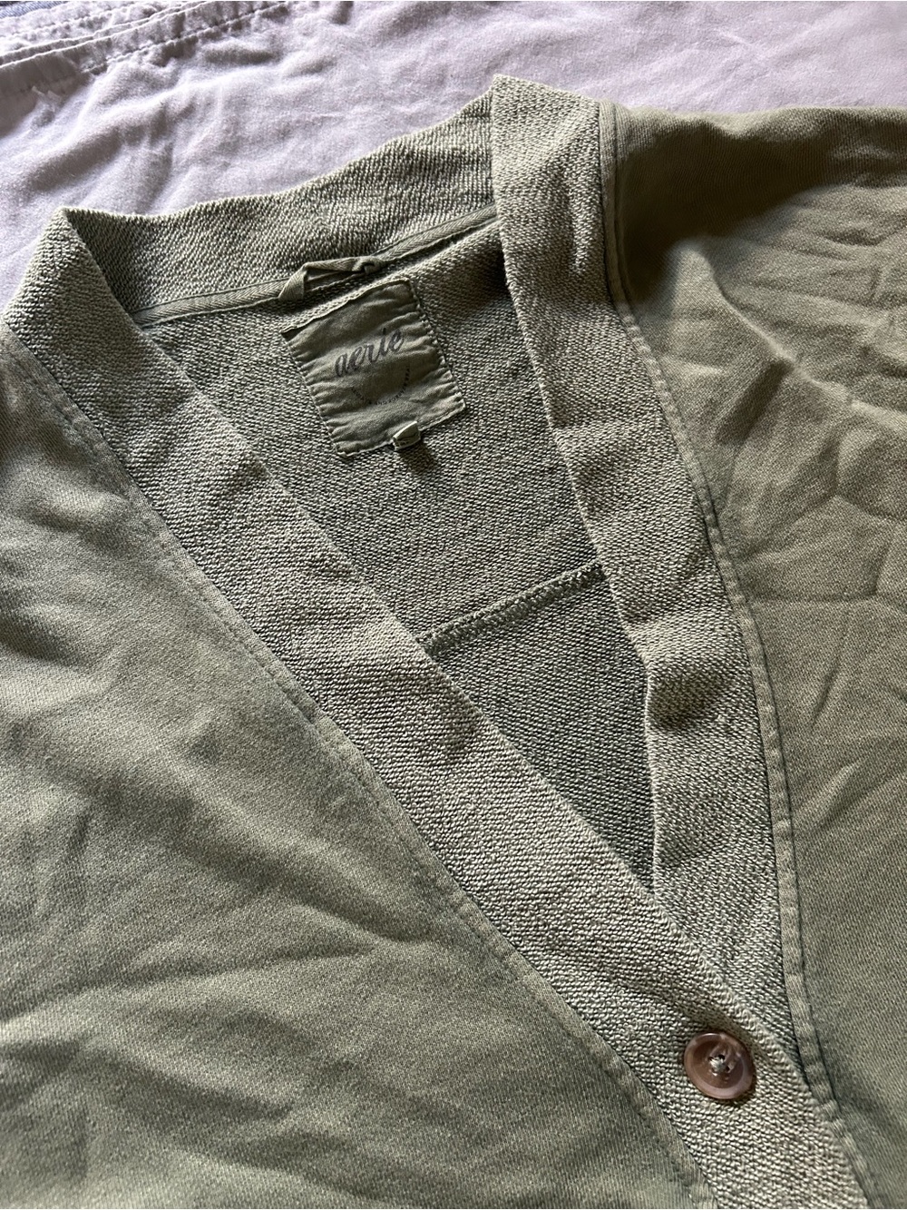 aerie Olive Green Button-Front V-Neck Cardigan sz small - Picture 7 of 8